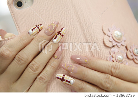 Pink base lame heart and cross nail image 38668759