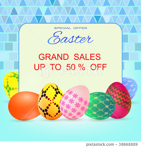 Happy Easter background with colorful eggs Happy Easter background with colorful eggs 38668889