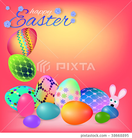 Happy Easter background with colorful eggs Happy Easter background with colorful eggs 38668895