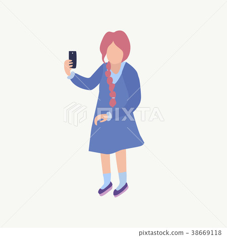 girl makes selfie with smartphone taking a picture girl makes selfie with smartphone taking a picture 38669118