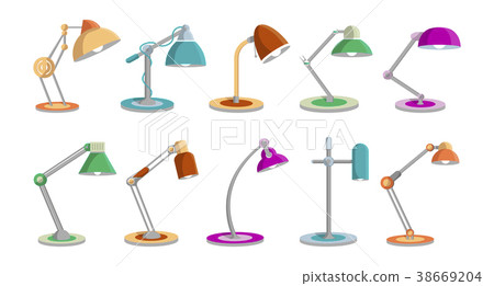 Desk light lamps set in flat style 38669204