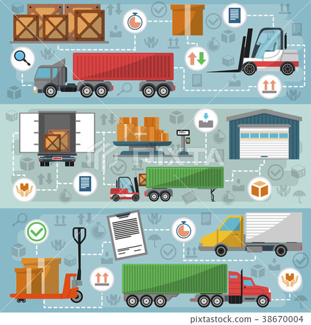 Freight road trucking logistics and management set 38670004