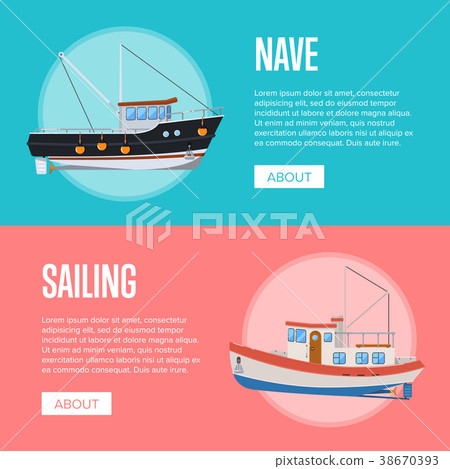 Fish business flyers with fishing trawlers 38670393