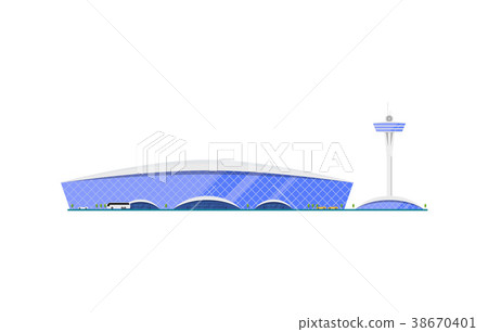 Trendy airport terminal with flight control tower - Stock Illustration ...
