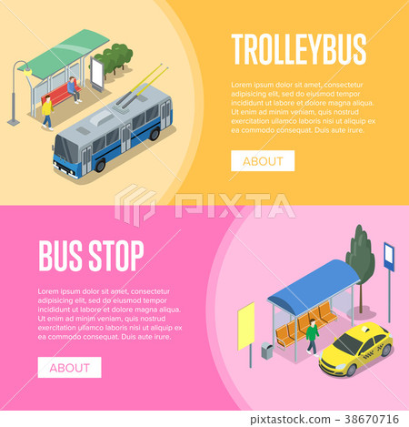 Trolleybus and bus station isometric 3D posters Trolleybus and bus station isometric 3D posters 38670716