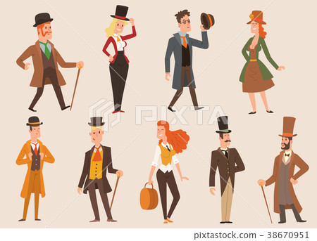 Vintage victorian cartoon gents retro people Vintage victorian cartoon gents retro people 38670951