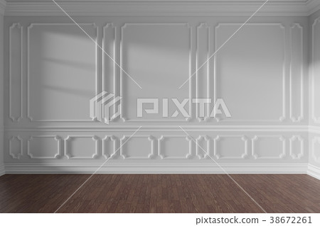 White empty room with molding and dark parquet 38672261