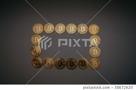 frame of bitcoins in the form of a circle, square frame of bitcoins in the form of a circle, square 38672620