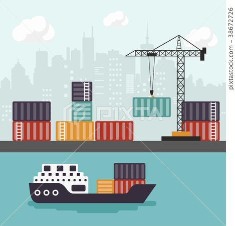 Container ship at freight port terminal unloading Container ship at freight port terminal unloading 38672726