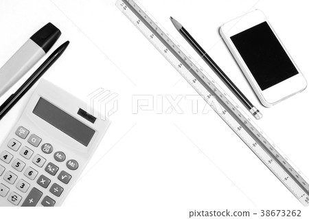 Isolated flat lay office tool on white background 38673262