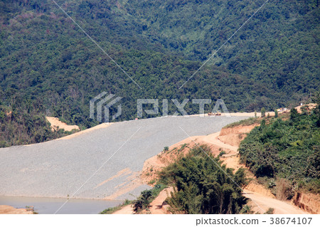 Landscape view of of build a dam. Landscape view of of build a dam. 38674107