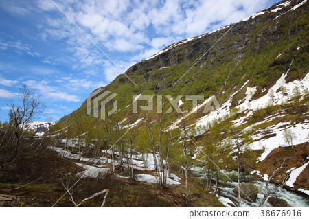 Spring mountains and melting snow Spring mountains and melting snow 38676916