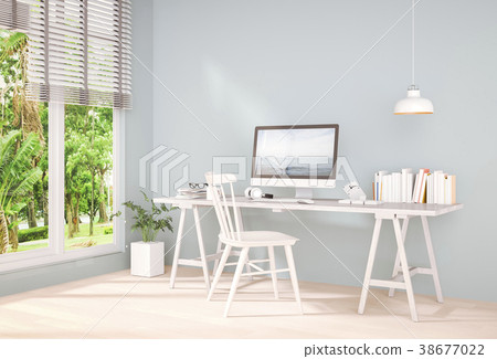 Interior room working area and computer. 3d render 38677022