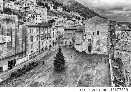 Aerial view of Piazza Grande, Gubbio, Italy 38677859