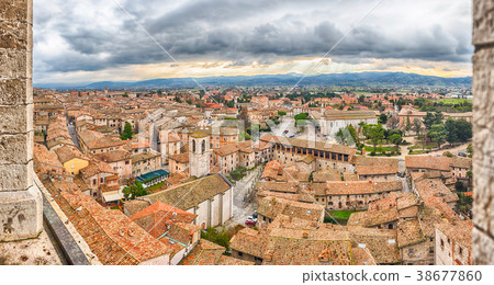 Panoramic view over the roofs of Gubbio, Italy 38677860