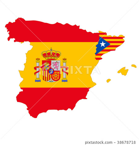 Spain and Catalonia Map and Flag 38678718