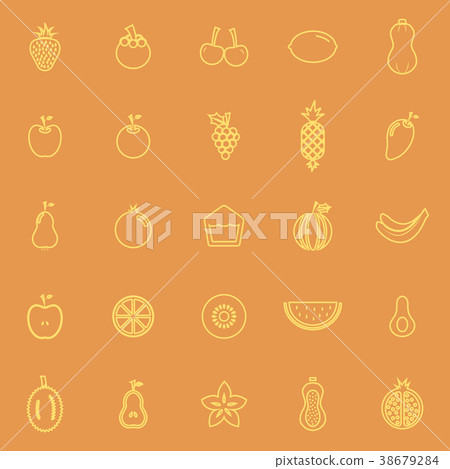 Fruit line color icons on orange background Fruit line color icons on orange background 38679284