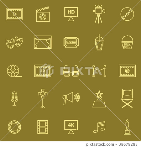 Movie line color icons on brown background 38679285