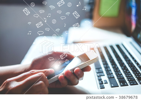 Man using mobile online  icon social networking 38679678