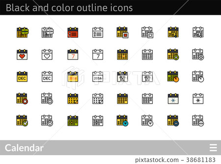 Black and color outline icons, thin stroke line 38681183