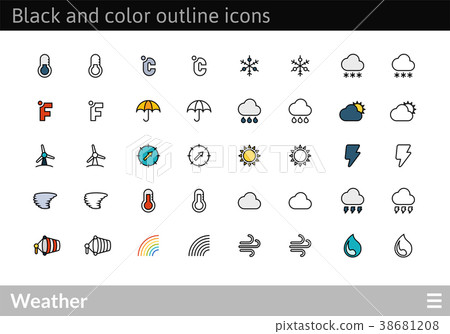 Black and color outline icons, thin stroke line Black and color outline icons, thin stroke line 38681208