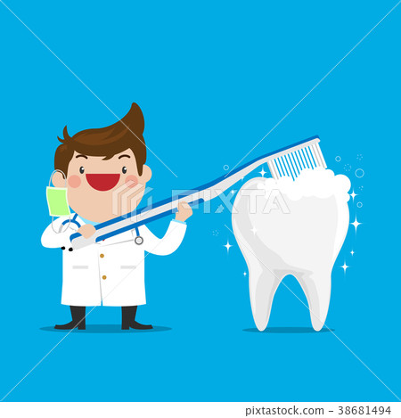 Dentist Showing how to brush the teeth. 38681494