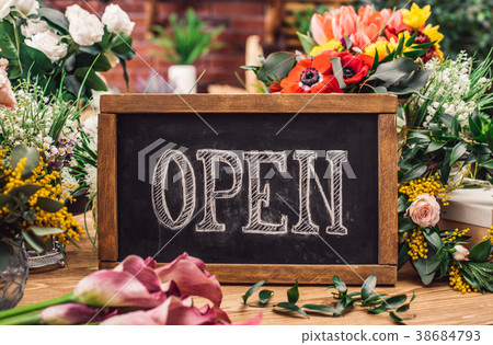 Open sign of flower shop Open sign of flower shop 38684793