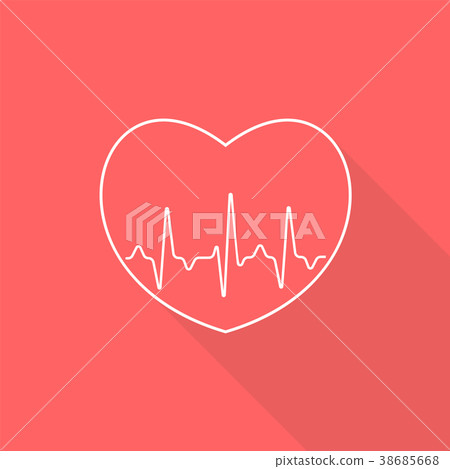 White outlined heart sign with pulse line 38685668