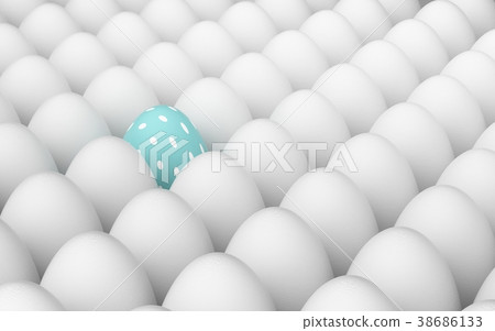 Blue easter Egg Standing Out From white eggs, 3d render 38686133