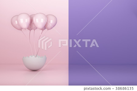 eggshell cracked and pink balloons with copy space, 3d render 38686135