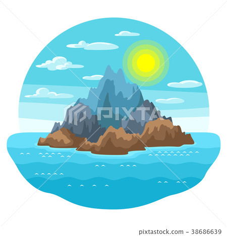 Illustration of rocky island in ocean. Landscape 38686639