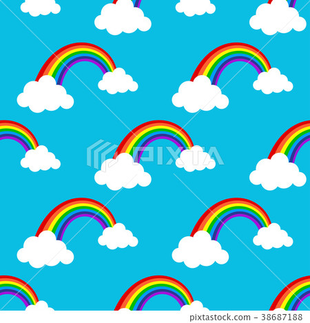 Rainbows and clouds seamless pattern. 38687188