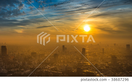 Tokyo sunset aerial panoramic view 38687296
