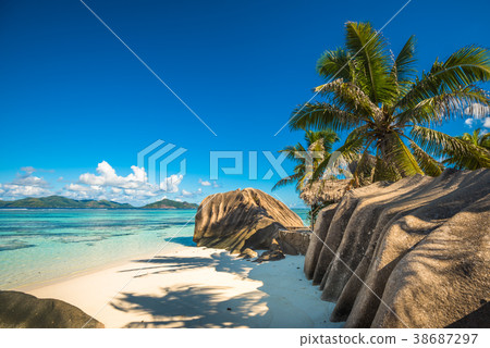 Tropical island beach, Source d'Argent, La Digue 38687297
