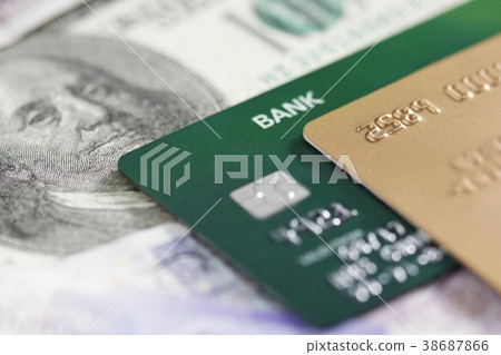 Credit cards on banknotes background 38687866