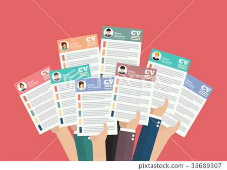 Hands holding cv resume documents 38689307