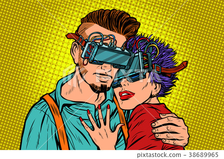 couple in love with virtual reality glasses 38689965