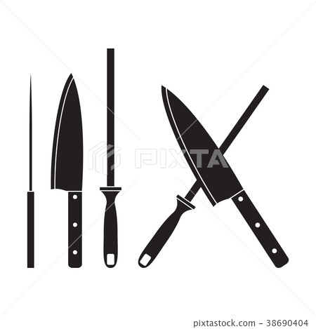 Knife and Sharpener icon. Flat Knife and Sharpener icon. Flat 38690404