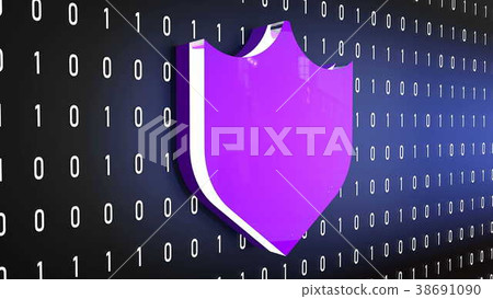Shield symbol on random zeros, ones background, 3D 38691090