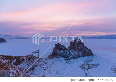 Lake Baikal, Olkhon island, Shaman rock, in winter 38694029
