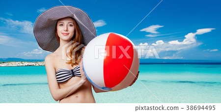beautiful style redhead girl in bikini with ball beautiful style redhead girl in bikini with ball 38694495
