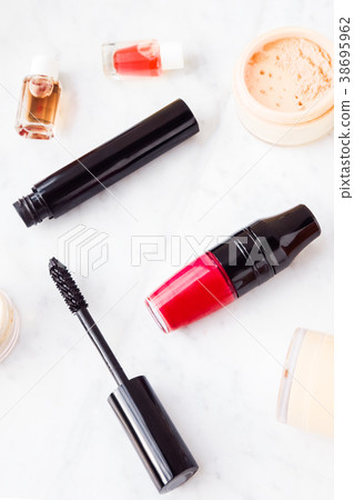Woman makeup beauty products from above Woman makeup beauty products from above 38695962