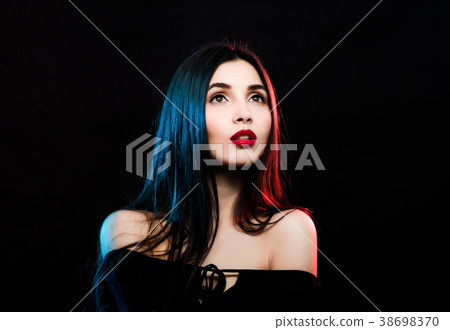 close-up portrait woman with red lips in blue and 38698370