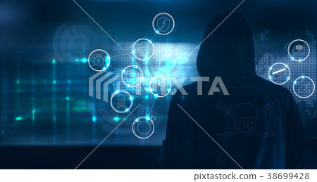 Hacker attack data theft with cyber crime icons Hacker attack data theft with cyber crime icons 38699428