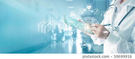 Doctor touching medical icon network connection 38699916