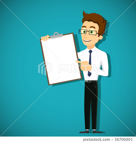 Businessman is pointing his finger at clipboard Businessman is pointing his finger at clipboard 38700801