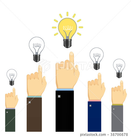 People showing finger at the light bulbs. People showing finger at the light bulbs. 38700878