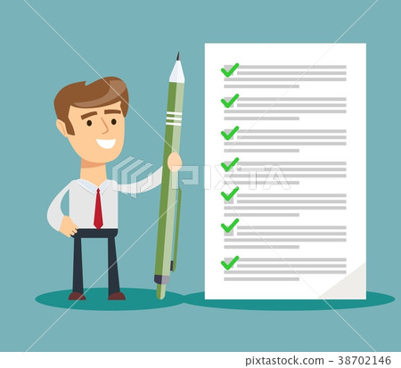 Happy businessman holding a pencil looking at Happy businessman holding a pencil looking at 38702146