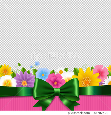 Flowers Frame With Ribbon White Background 38702420