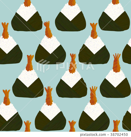 Shrimp stuffed Japanese onigiri. Seamless pattern. Shrimp stuffed Japanese onigiri. Seamless pattern. 38702450